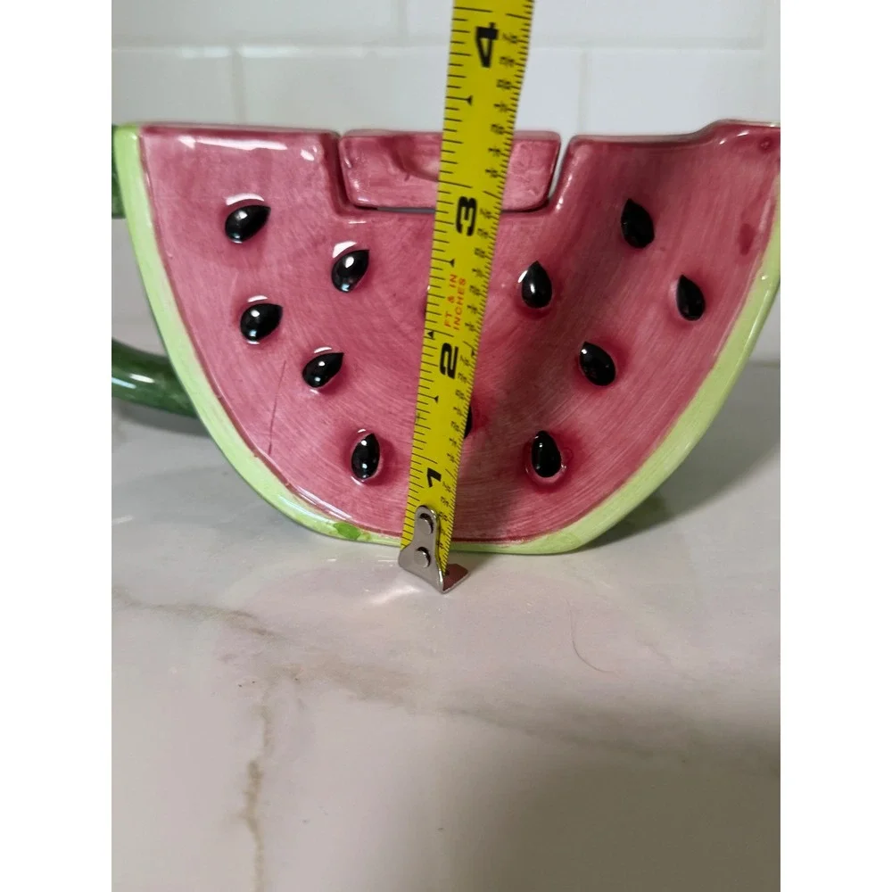 Vintage Watermelon Slice Ceramic Teapot Pink Green Fruit Shaped Tea Pot Lid